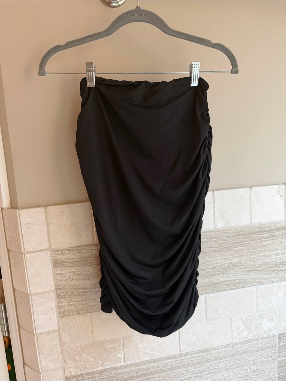 Black Ruched Midi Skirt - Women